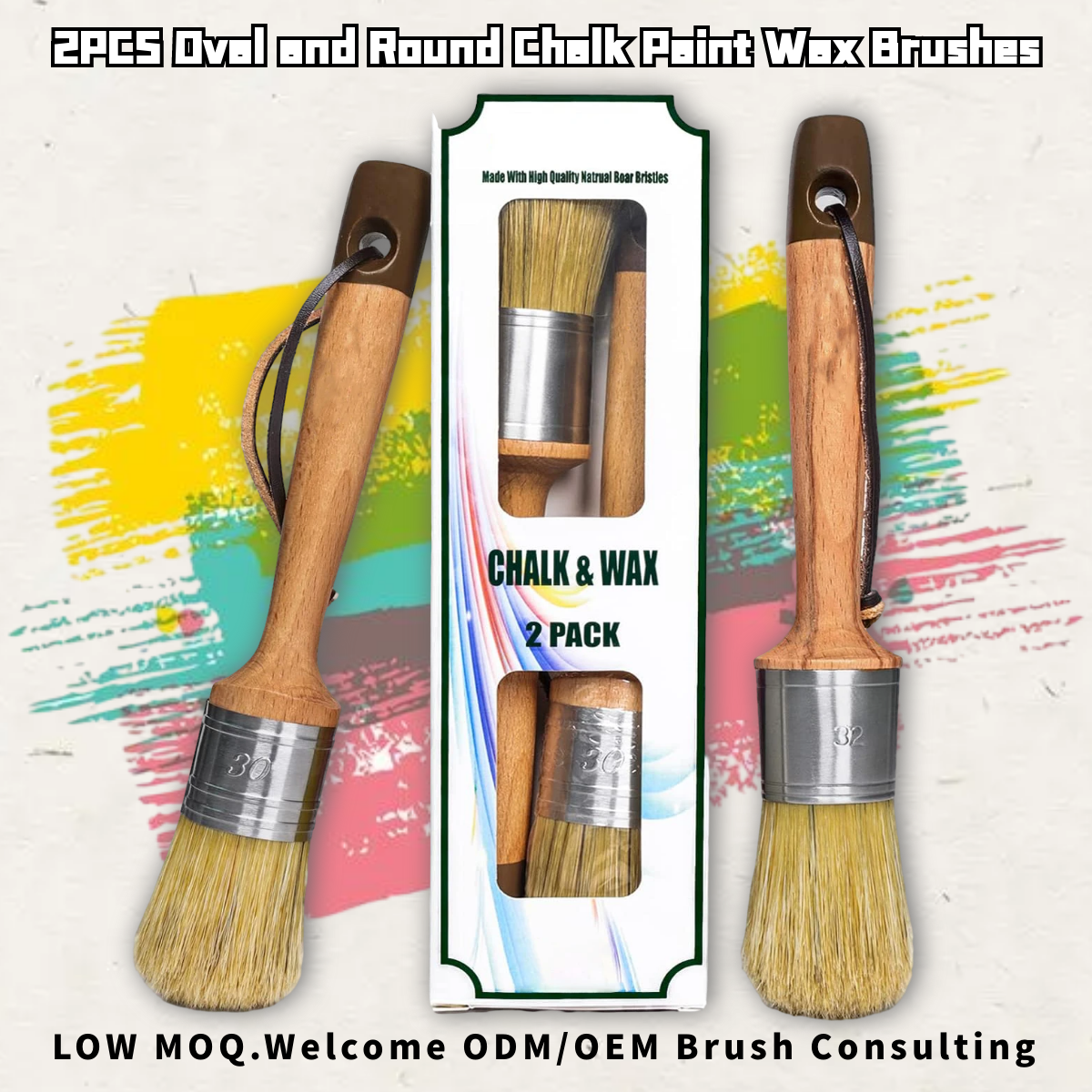2PCS Oval and Round Chalk Paint Wax Brushes