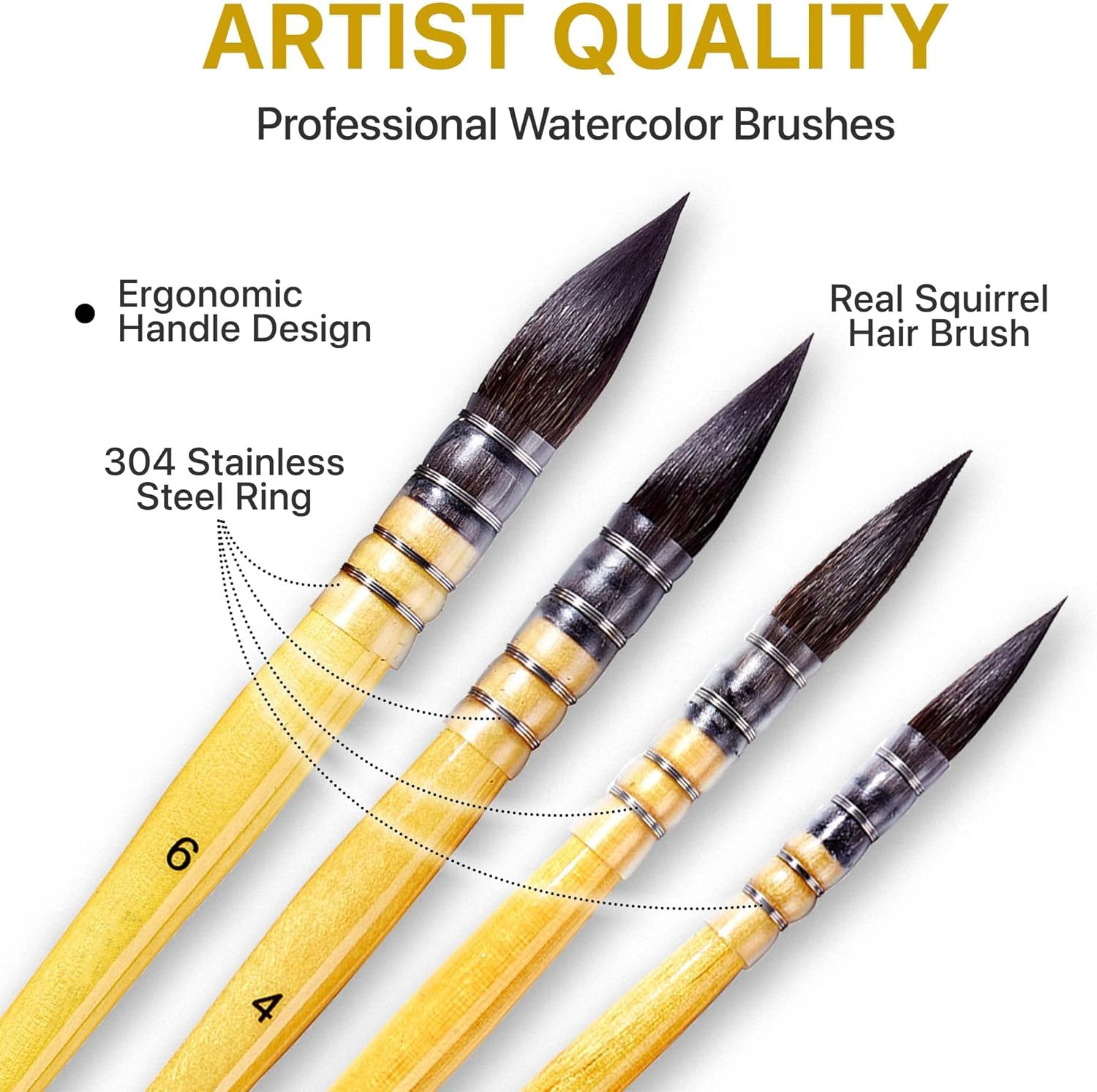 4PCS Natural Squirrel Hair Watercolor Brushes