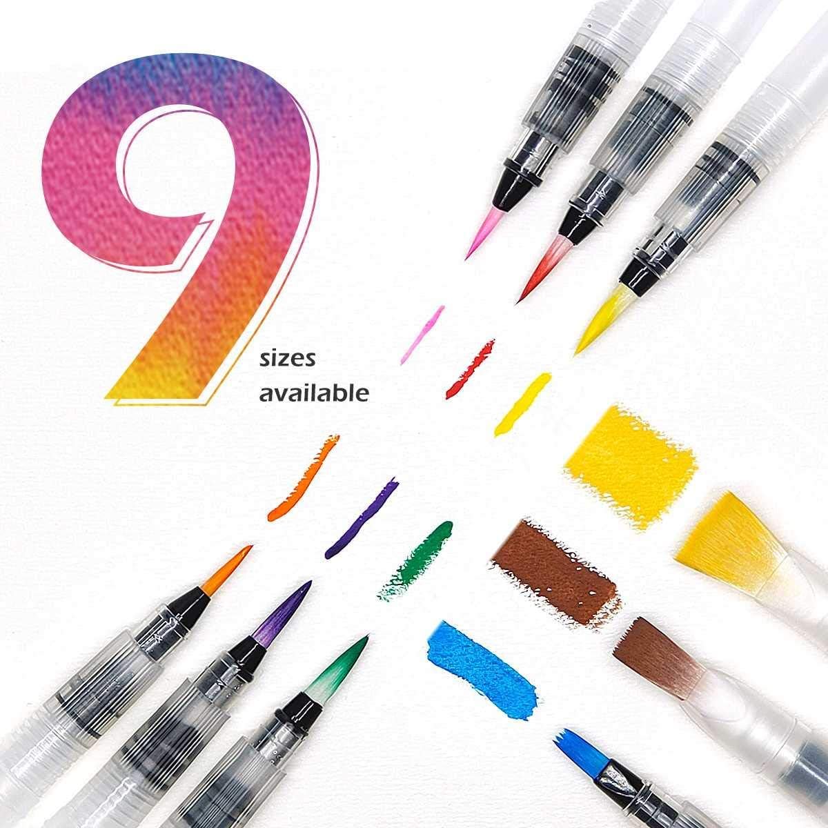 9 PCS Pointed & Flat Tips Watercolor Brush 