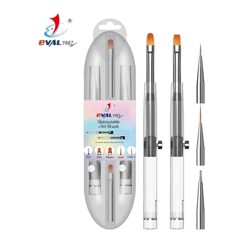 Eval Discounted Patent Transparent Acrylic Handle Nylon Hair Professional Custom Retractable Nail Brushes