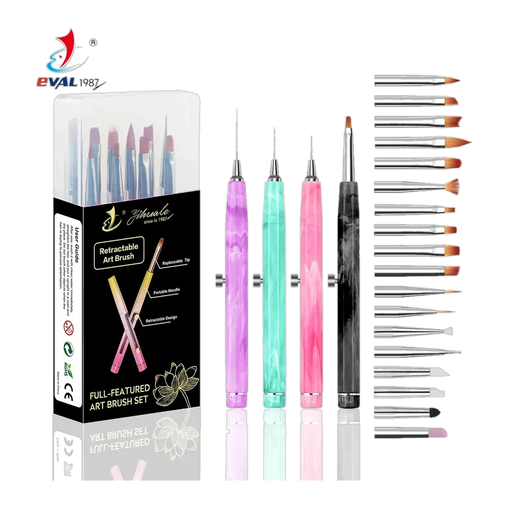 Eval Discounted Patent Transparent Colorful Acrylic Handle Nylon Hair Custom Logo Nail Art Painting Pen Set