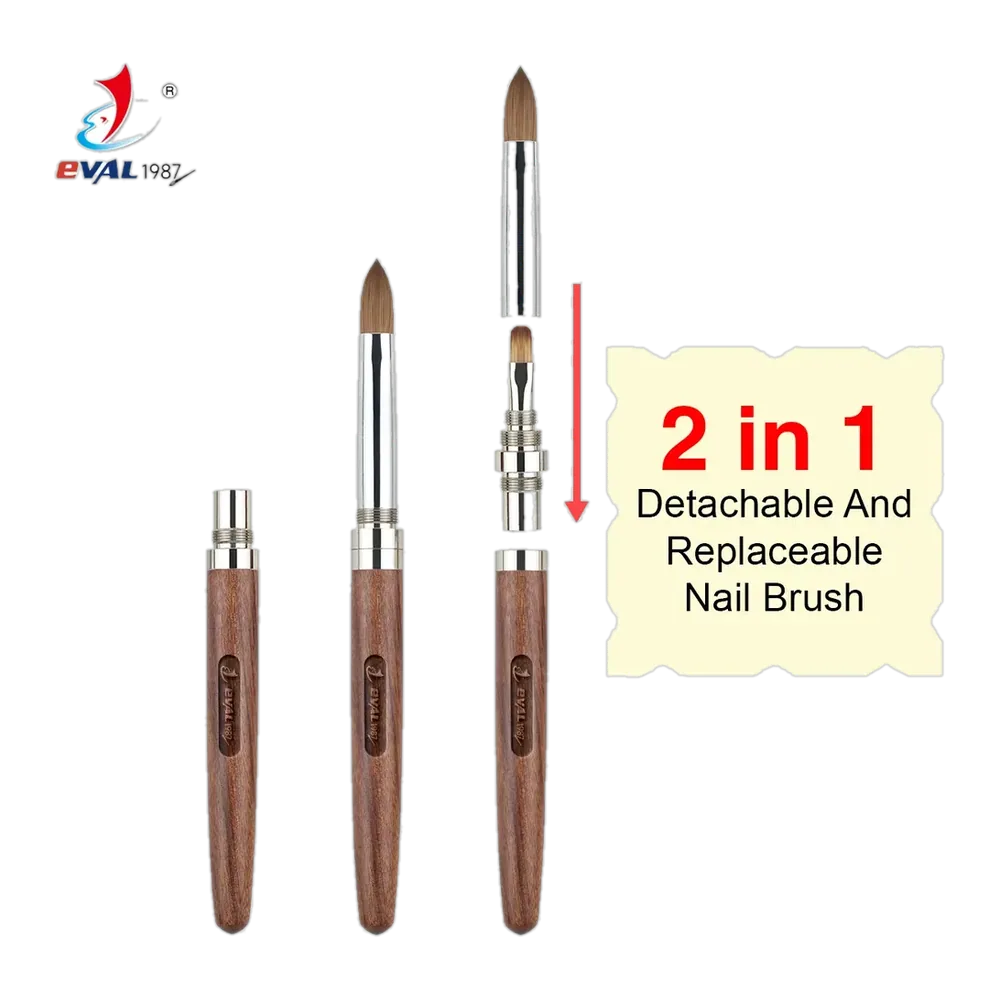 Yihuale Patent Product 2 in 1 Detachable Sandalwood Design Kolinsky/Nylon Hair Interchangeable Brush Nail Art Brushes